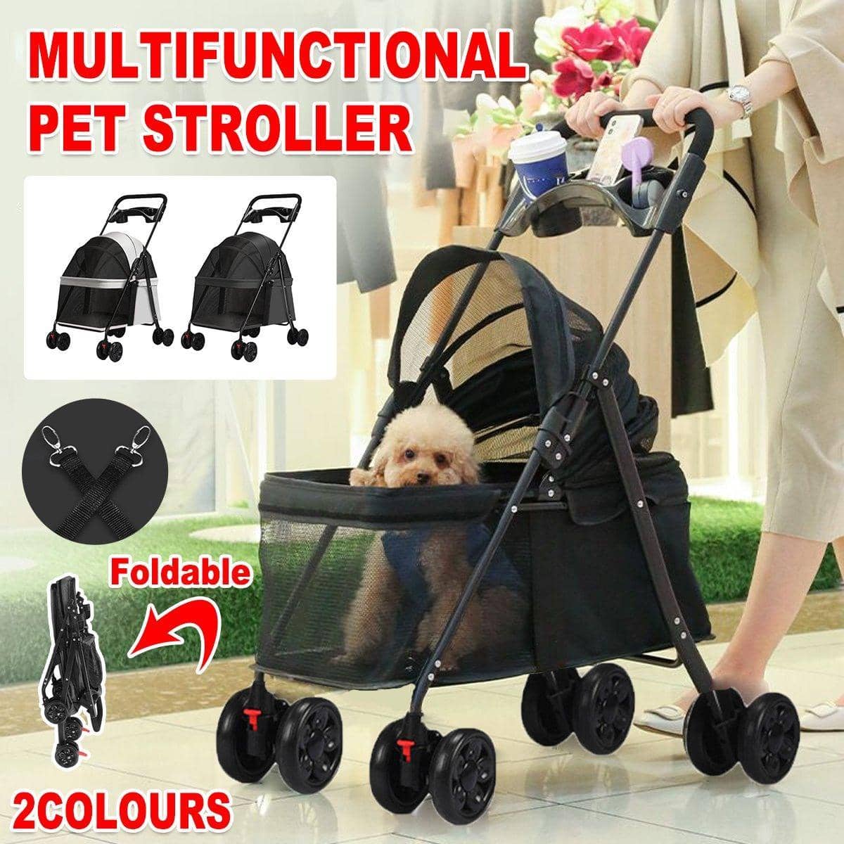 Easy Fold Pet Stroller for Cats and Small Dogs, Portable Travel Use - Grey - view 2