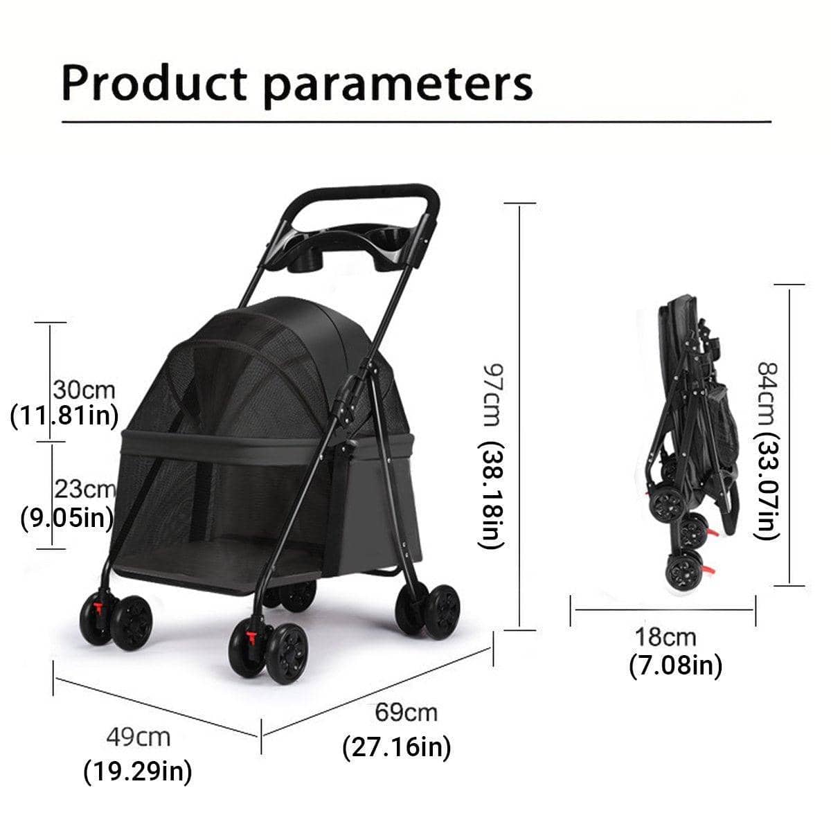 Easy Fold Pet Stroller for Cats and Small Dogs, Portable Travel Use - Grey - view 4