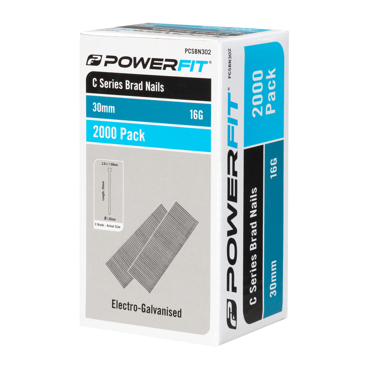 Powerfit 30mm C Series Brad Nails - 2000 Pack - Electro Galvanised - 16 Gauge - SuperSaverAU - view 1