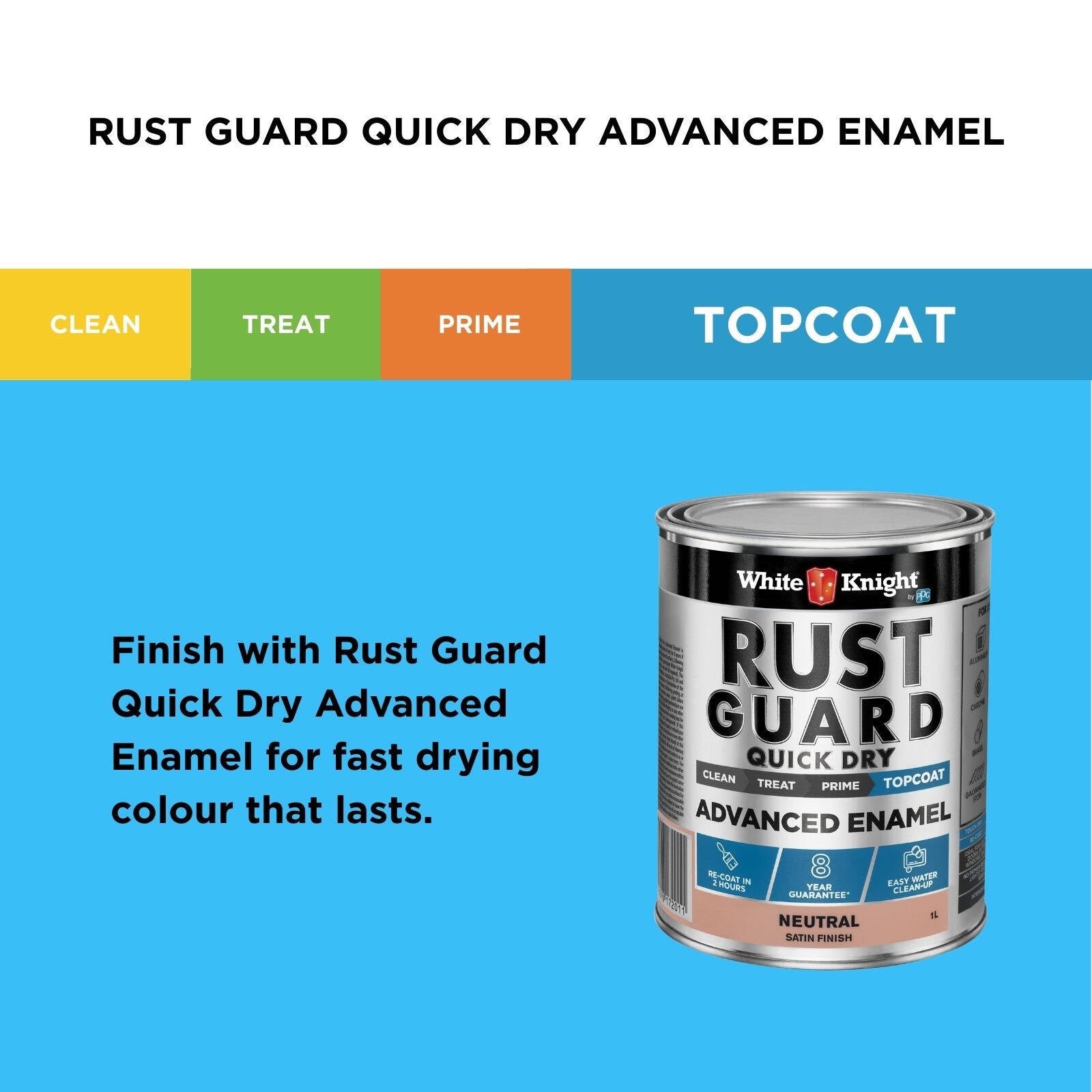 White Knight Rust Guard 1L Neutral Satin Quick Dry Advanced Enamel Paint