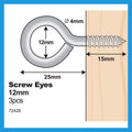 Everhang Zinc Plated Screw Eye Hook 12mm 20kg - 3 Pack