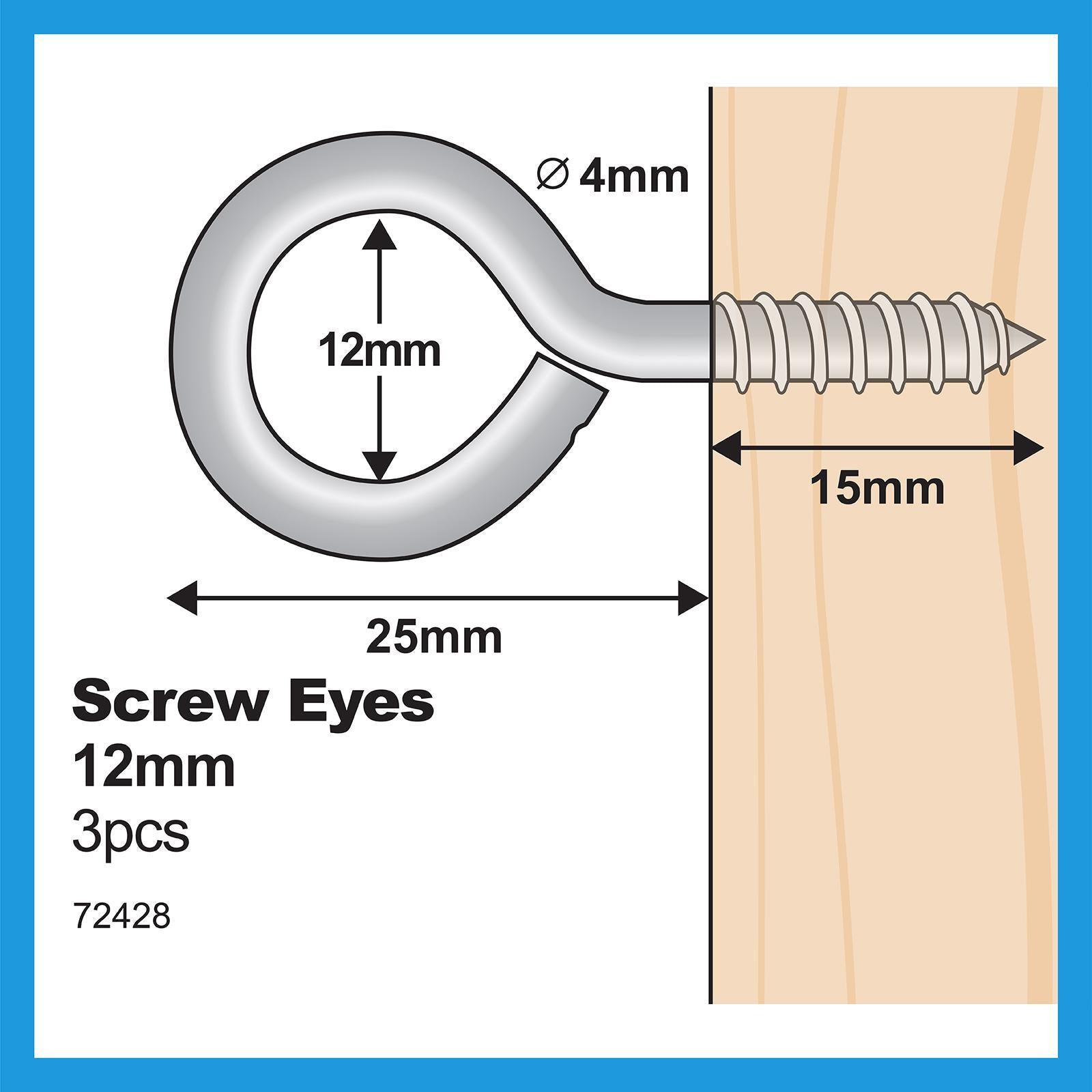 Everhang Zinc Plated Screw Eye Hook 12mm 20kg - 3 Pack
