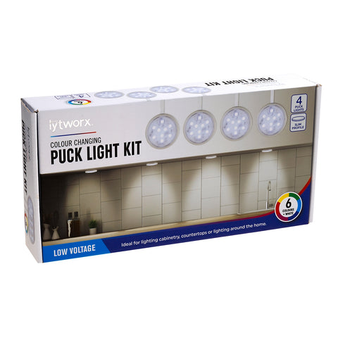 Lytworx Colour Changing LED Puck Light Kit 4 Pack