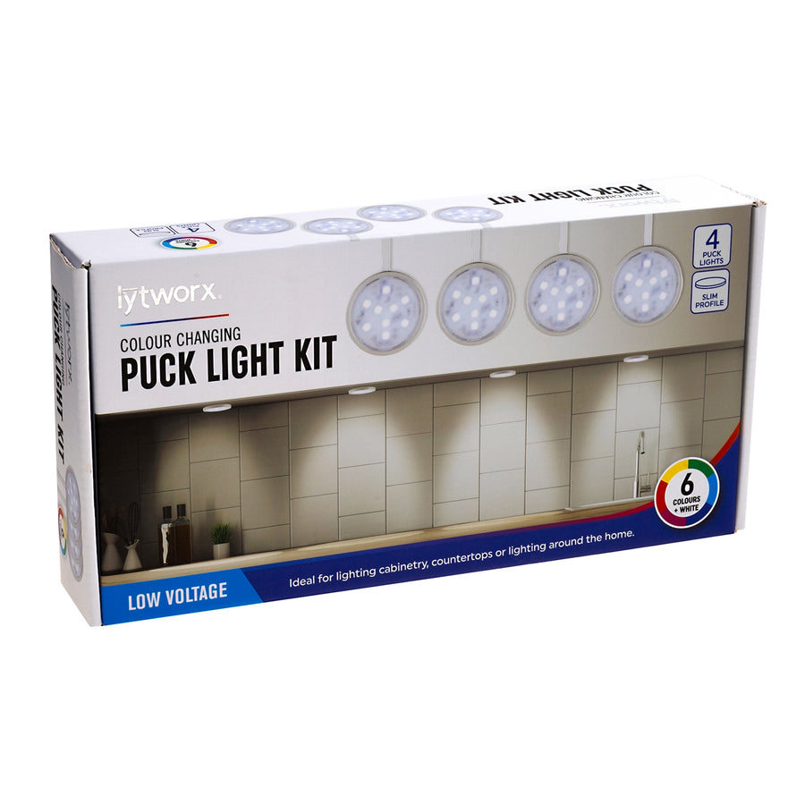 Lytworx Colour Changing LED Puck Light Kit 4 Pack