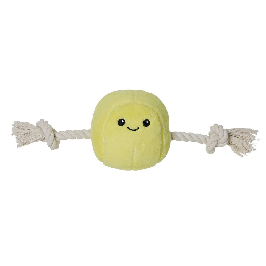 Happy Tails Tennis Ball Plush Toy - Interactive Dog Toy - 120mm x 320mm - Squeaker & Tug Rope - SuperSaverAU - view 1