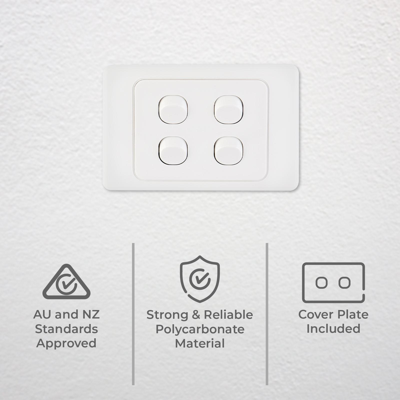DETA White Quad Switch 4 Gang 240V 10A Polycarbonate 6104B