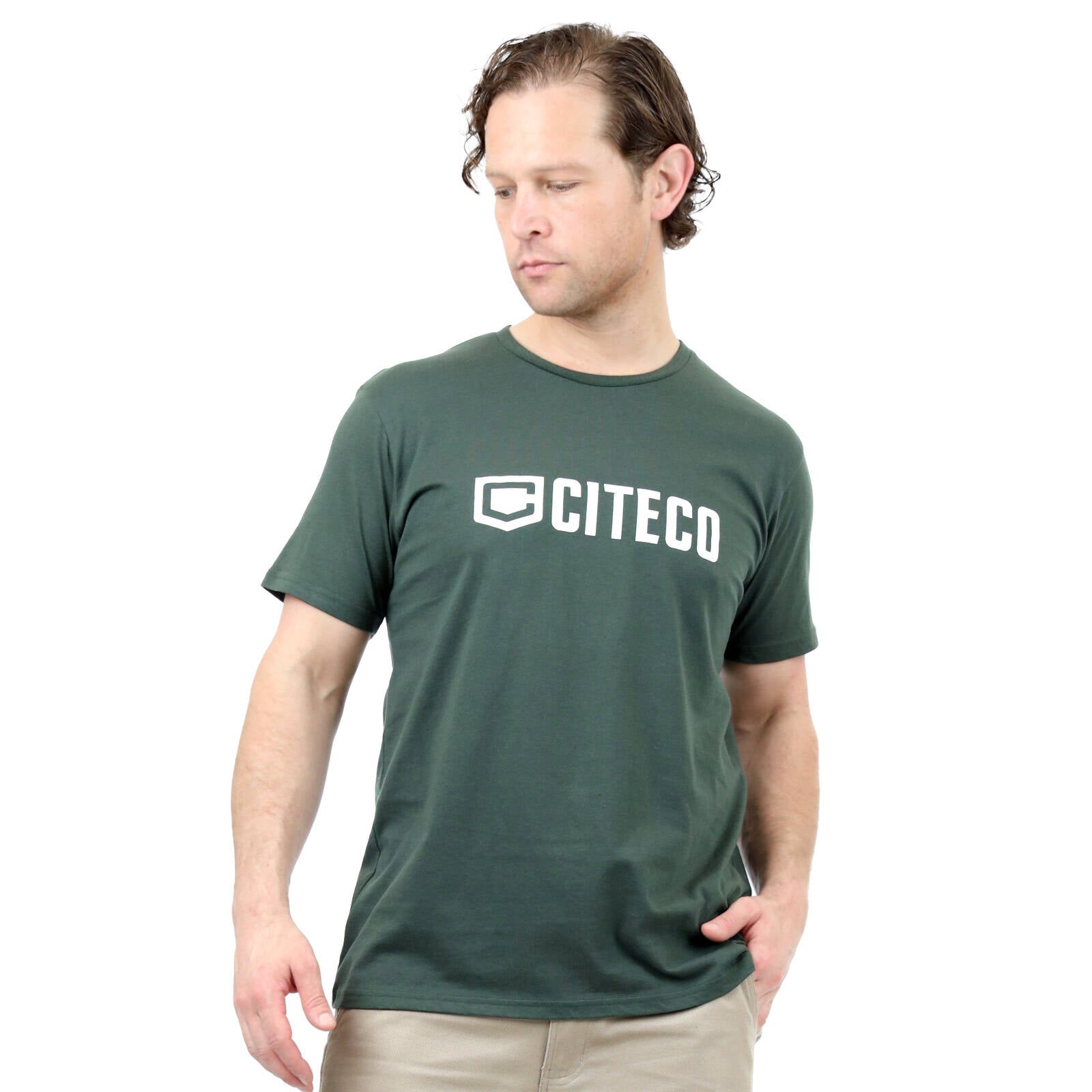 Citeco Khaki Tee - Cotton Polyester Crew Neck, Men's Medium