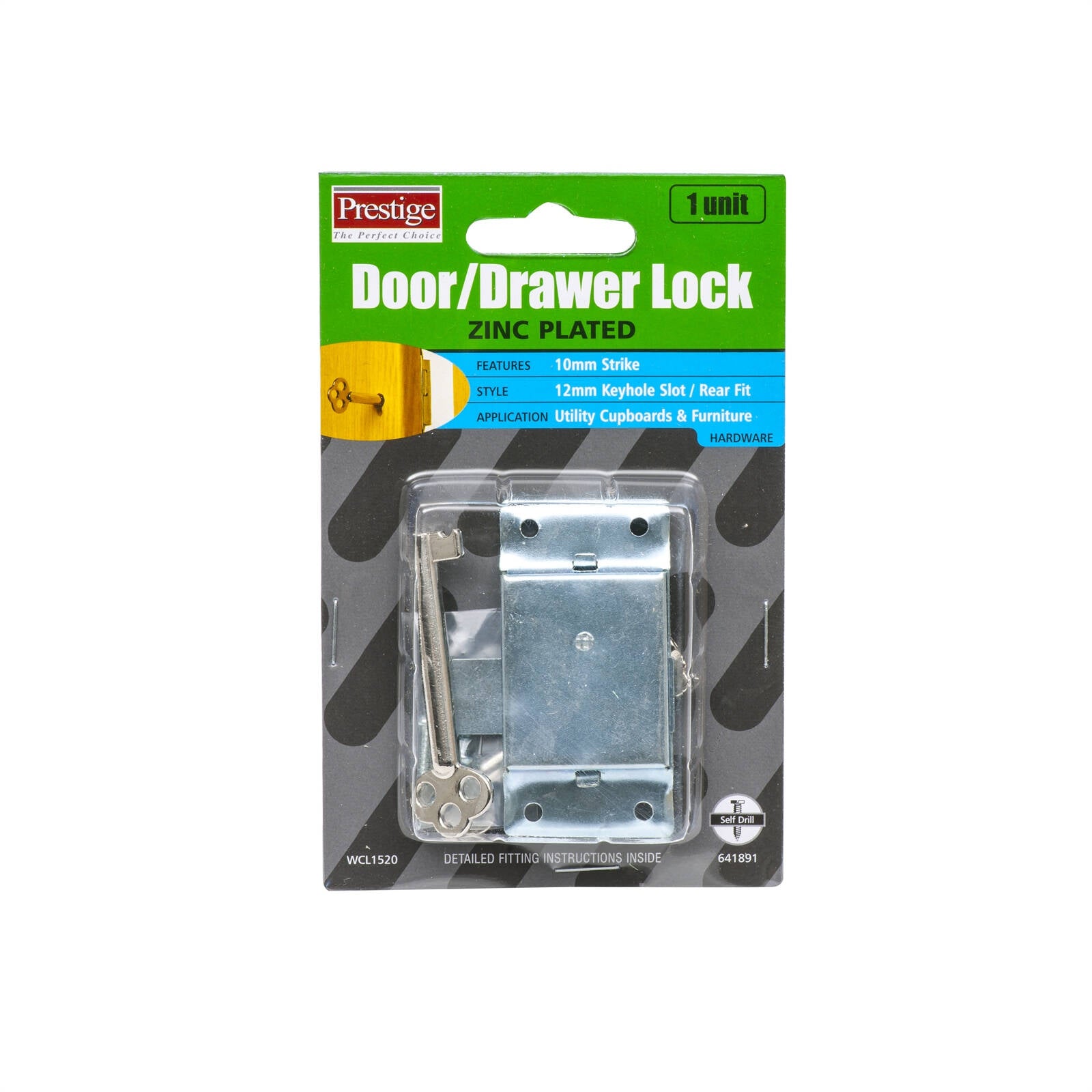 Prestige Keyed Cupboard Lock - Nickel Plated Steel, Key and Strike Included