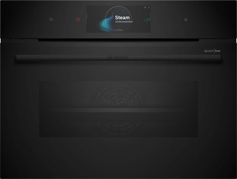 Bosch Series 8 Accentline compact steam oven - 47L, FullSteam, sous vide, TFT touch display, black - CSG958DB1