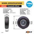 Move It 3.5 x 4 inch Pneumatic Steel Trolley Wheel 5/8 inch Axle 100kg
