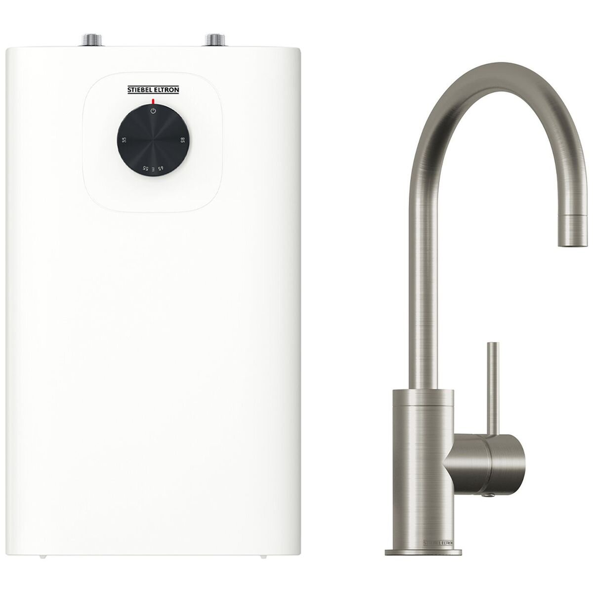 Stiebel Eltron SNU 10 PLUS 10L Storage Hot Water Unit - Nickel Gooseneck Mixer, 160mm Spout - 208196