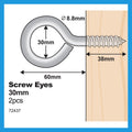 Everhang 30mm Zinc Plated Steel Screw Eye Hook - 2 Pack