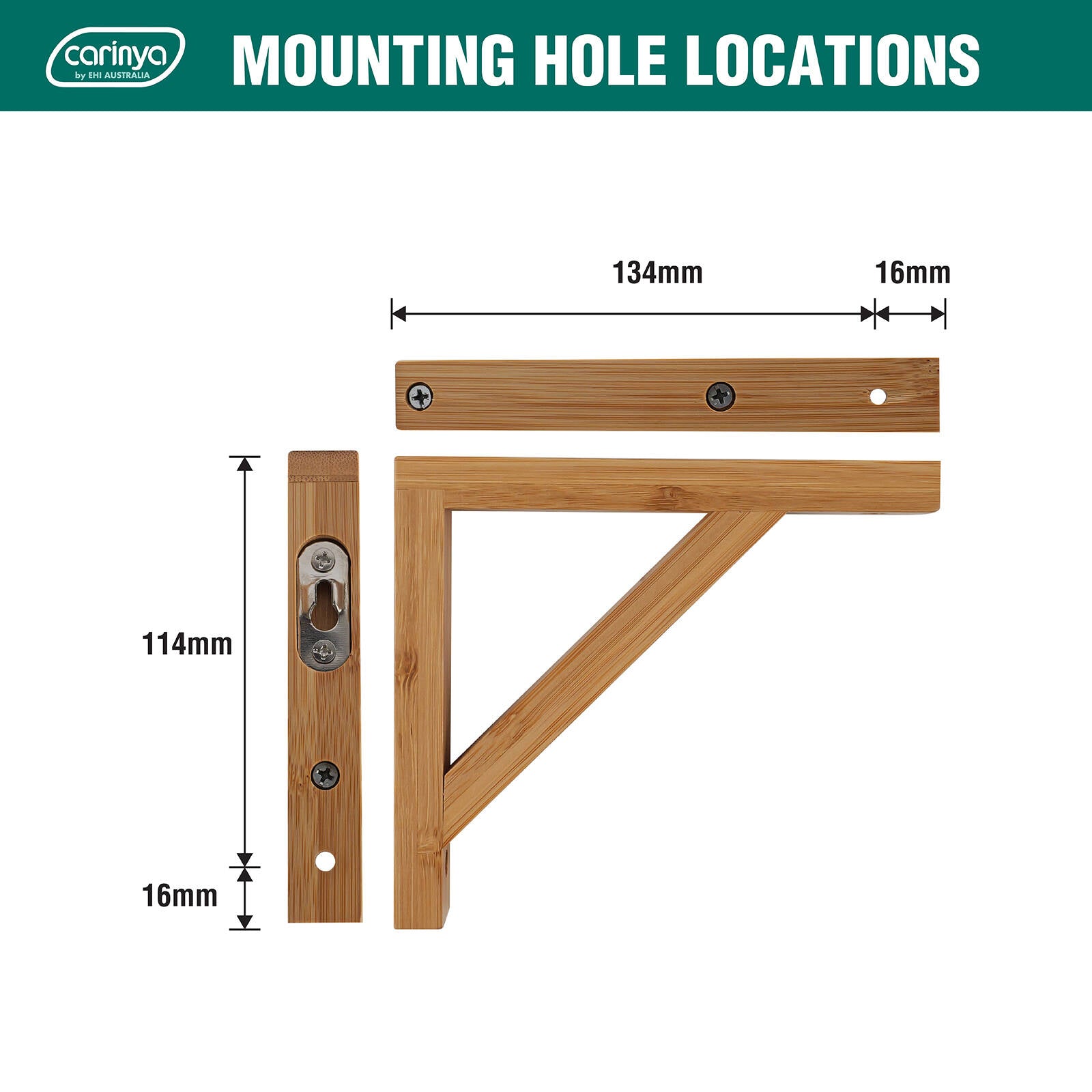 Carinya 150 x 130mm Varnished Bamboo Stayed Wall Bracket 40kg