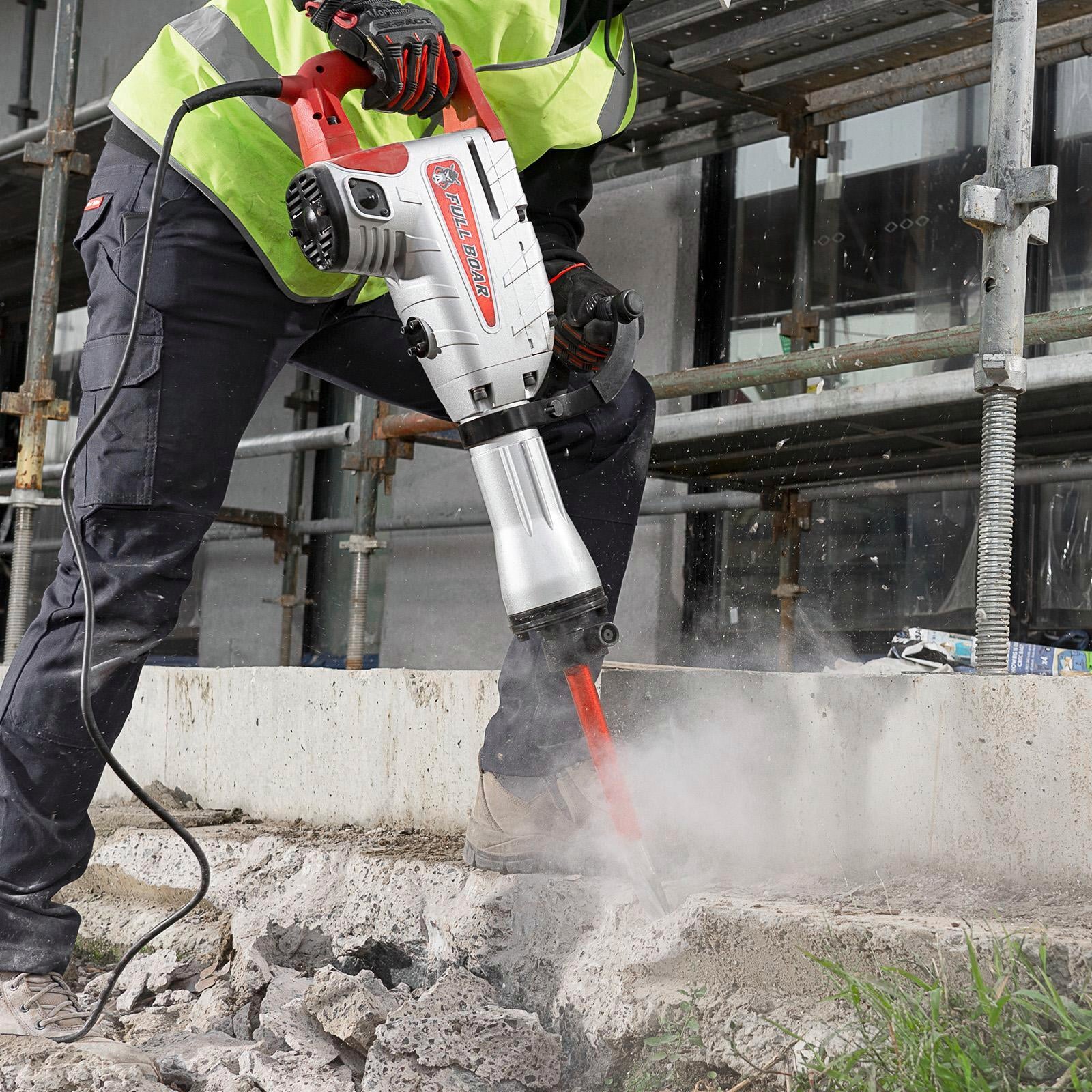 Full Boar 1500W 40J Demolition Hammer Kit FBT-1200 - 30mm Hex, 1150bpm, 14.2kg