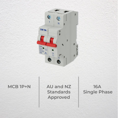 DETA 16A Single Phase MCB 1P+N C Curve 10kA Circuit Breaker 6662B-16B - Nylon
