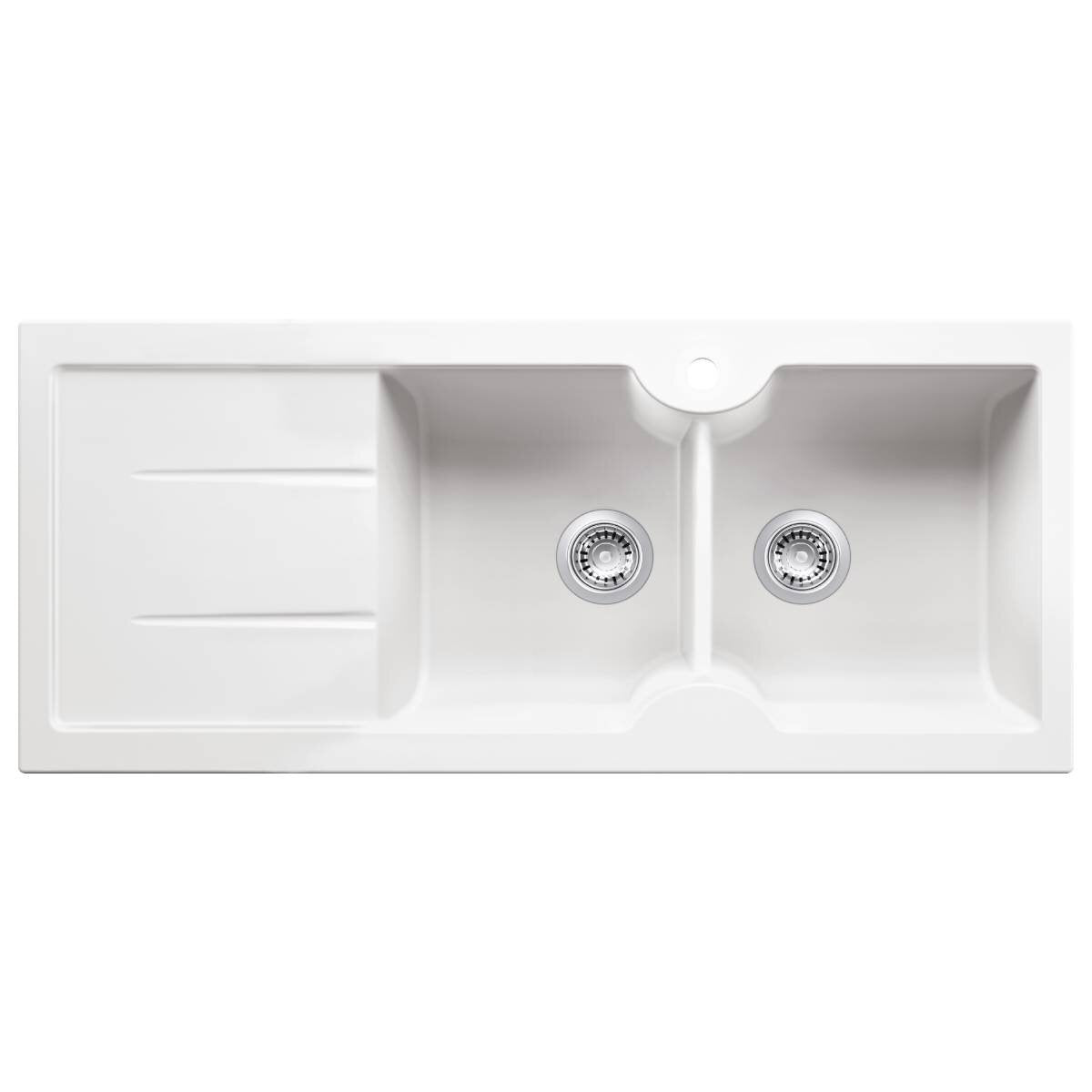 Turner Hastings Cuisine Double Bowl Fireclay Sink - Left Hand Drainer, Gloss White - CUD116FS-LHD