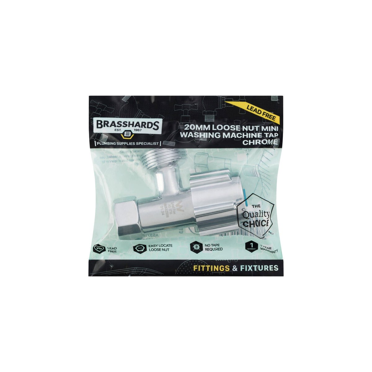 Brasshards Loose Nut Mini Washing Machine Tap 20mm Chrome - Easy Install - SuperSaverAU - view 3