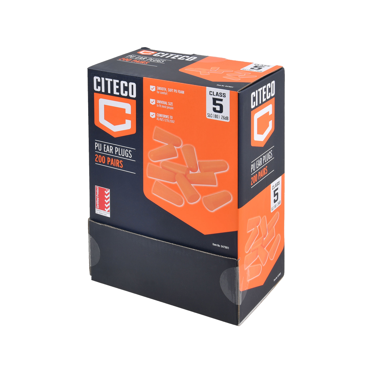 Citeco Class 5 Ear Plugs 200 Pairs - PU Foam - Disposable - Comfortable Fit - 18mm x 25mm x 10mm - SuperSaverAU - view 1