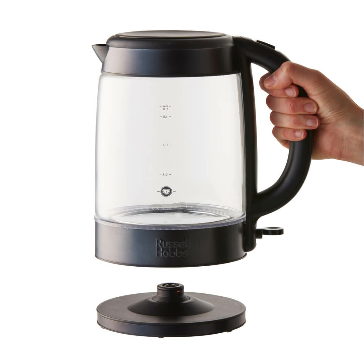 Russell Hobbs Brooklyn Glass Kettle 1.7L - Black Trim, Blue Illumination, 2200W - RHK172BCH