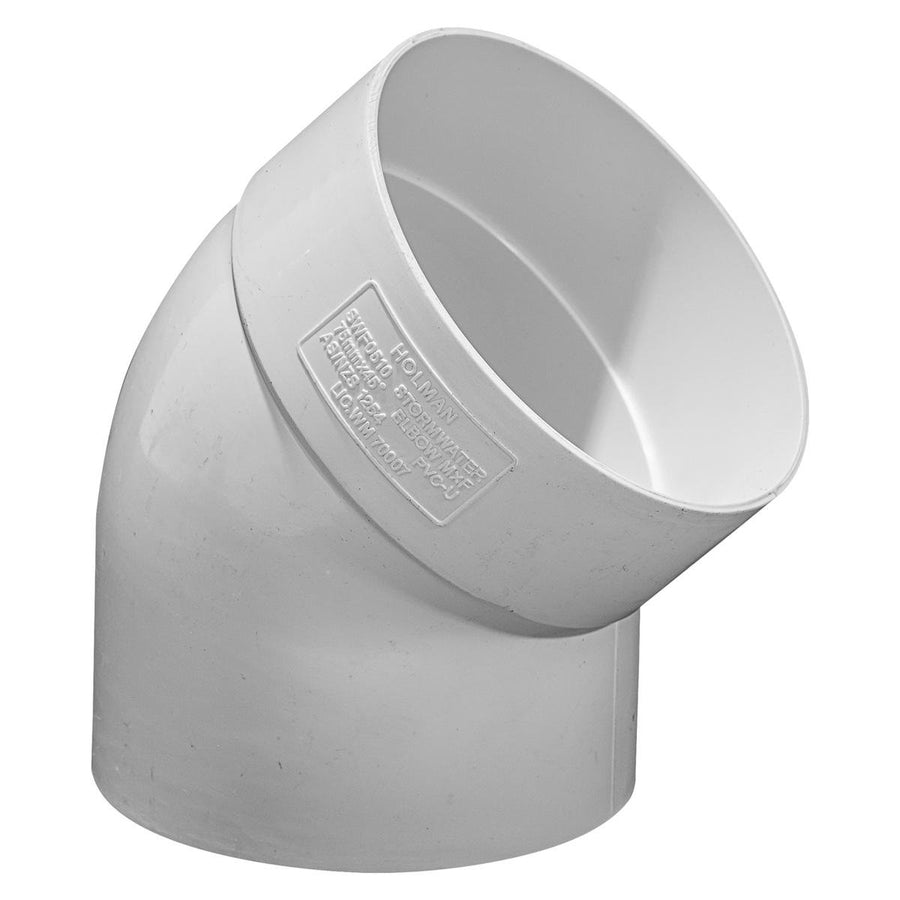 Holman 75mm Stormwater Elbow - PVC - 45 Degree - Durable Connection - SuperSaverAU - view 1