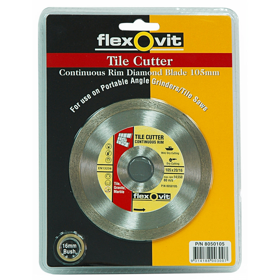 Flexovit 105mm Continuous Rim Diamond Blade - Tile Cutter for Angle Grinders & Tile Saws