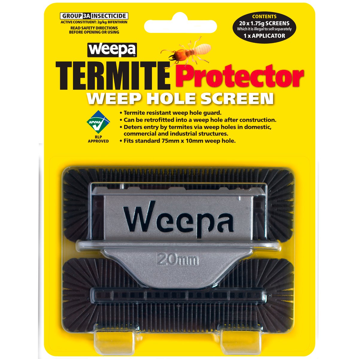 Weepa Termite Protector Weep Hole Screen 20 Pack - 30mm x 93mm - Black - Deters Termites - SuperSaverAU - view 2