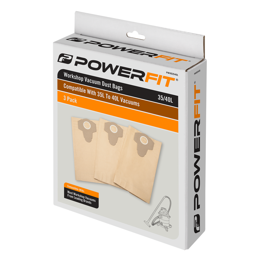 Powerfit Workshop Vacuum 35-40L Dust Bags, 3 Pack