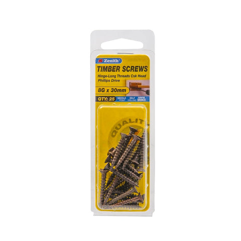 Zenith Countersunk Head Timber Screws 8g x 30mm Florentine Bronze 25 Pack - SuperSaverAU - view 1