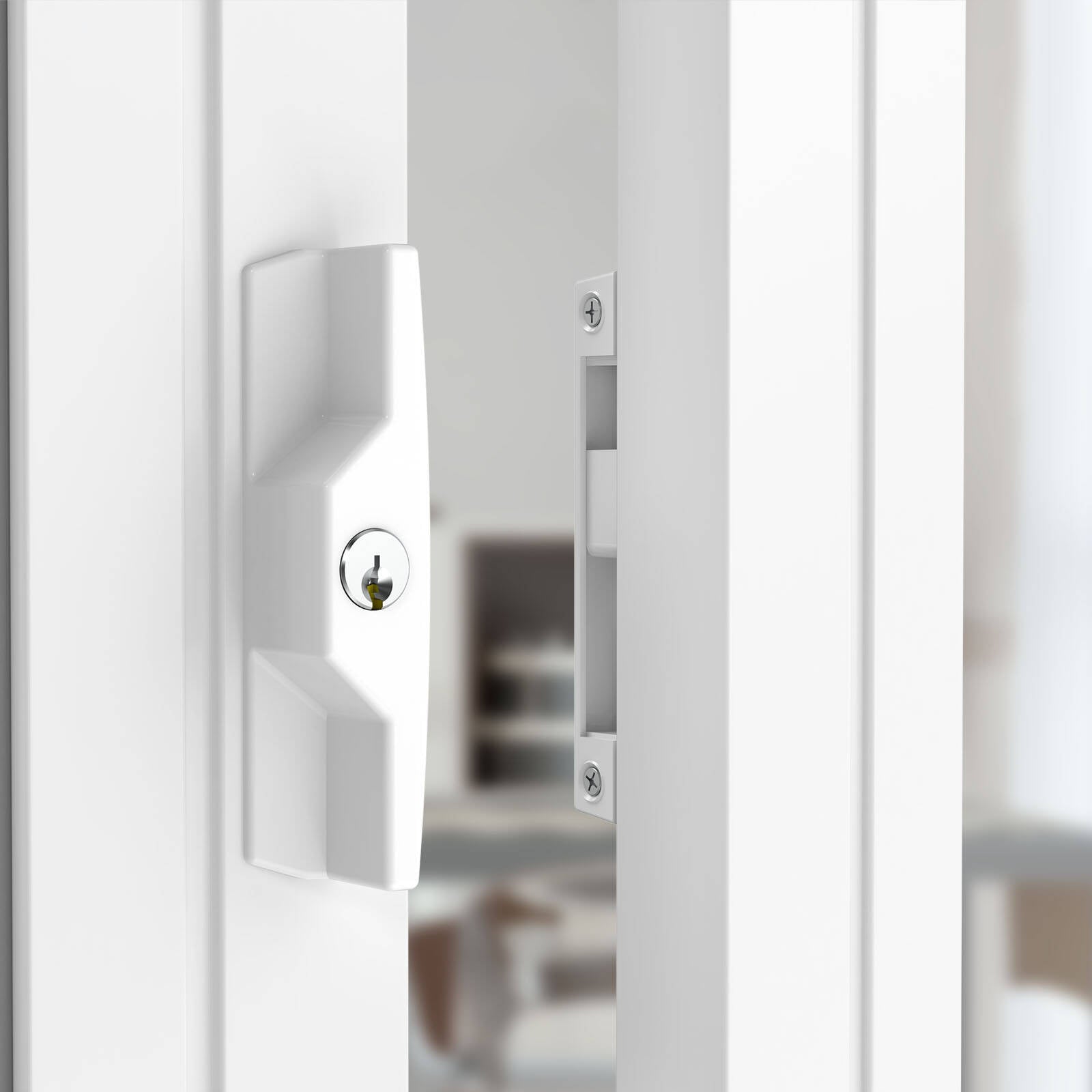 Rolltrak White Sliding Patio Door Keyed Lock Set, Powder Coated Alloy
