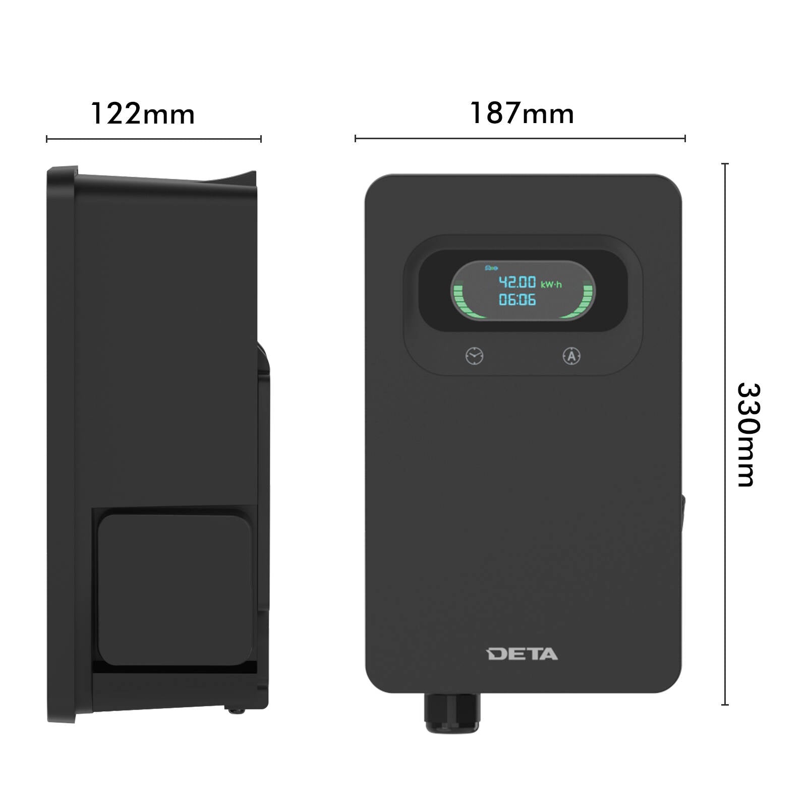 Deta 7kW Wall Mount EV Charger Untethered, Black EVA200-7C