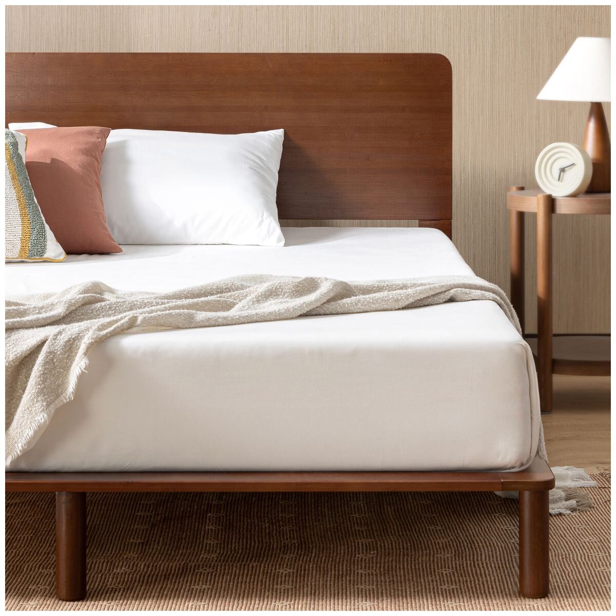 Zinus Arden Single Bamboo Bed Frame in Coffee Bean - Wooden Slats, Supportive Headboard - AU-FPWHC1ZC-08S