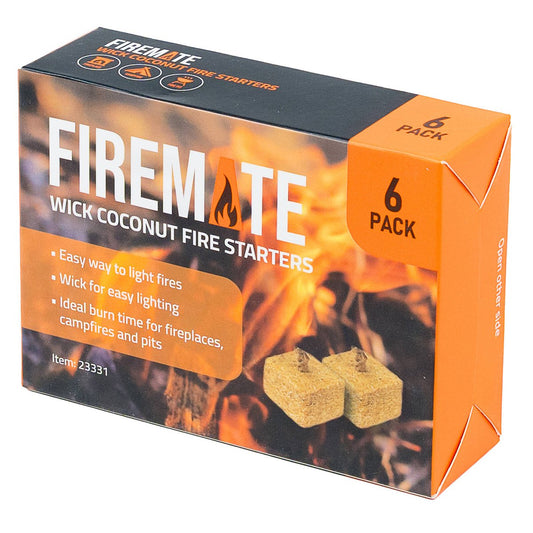 Firemate Wick Coconut Fire Starters 6 Pack - 135mm x 17.5mm x 35mm - Non-Toxic