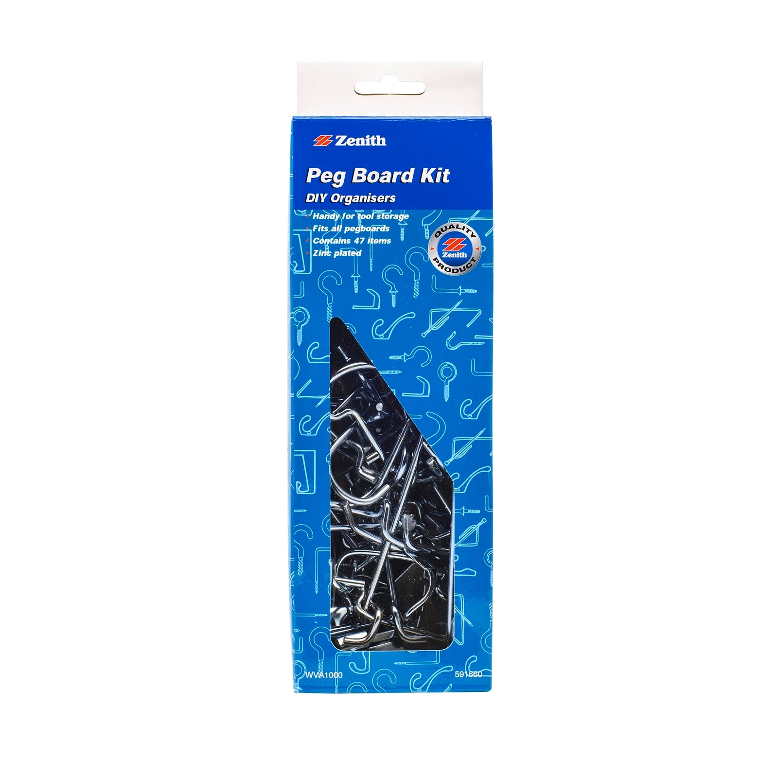 Zenith Zinc Plated Steel Assorted Pegboard Hooks Kit, 47 Pack