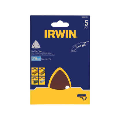Irwin 240 Grit Detail Sheets 5 Pack - 110mm x 170mm - Aluminium Oxide - Smoothing