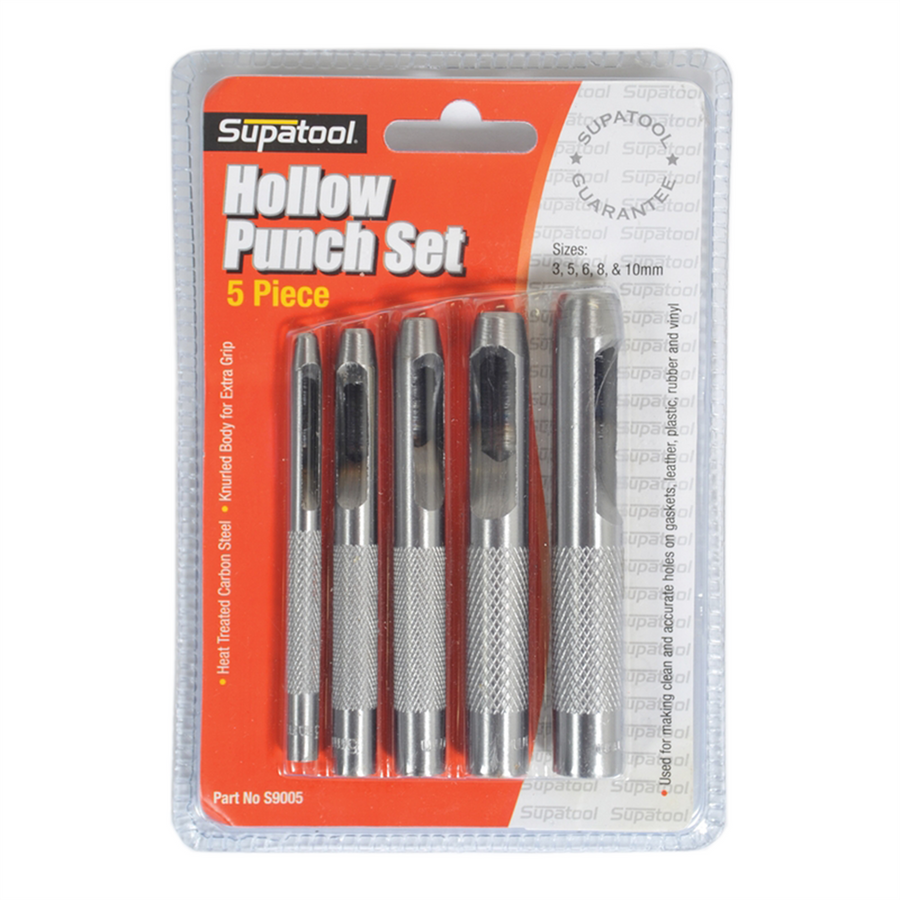 Supatool Hollow Punch Set - 5 Piece - Carbon Steel - Knurled Grips - SuperSaverAU - view 1