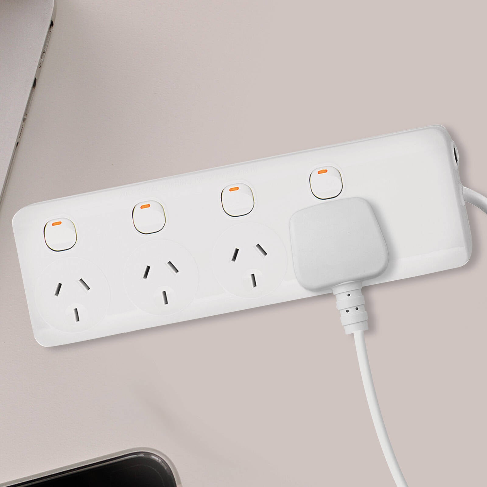 Arlec 4 Outlet Individually Switched Powerboard 1.8m 2400W White