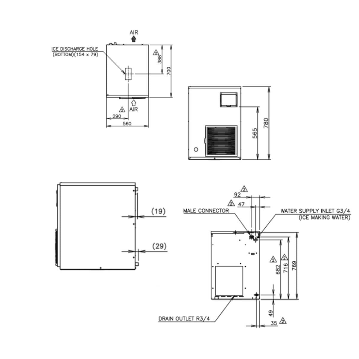 Hoshizaki Flake Ice Maker - Up to 300kg Per Day - Stainless Steel, Closed Cell System - FM-300AKE-HC-SB