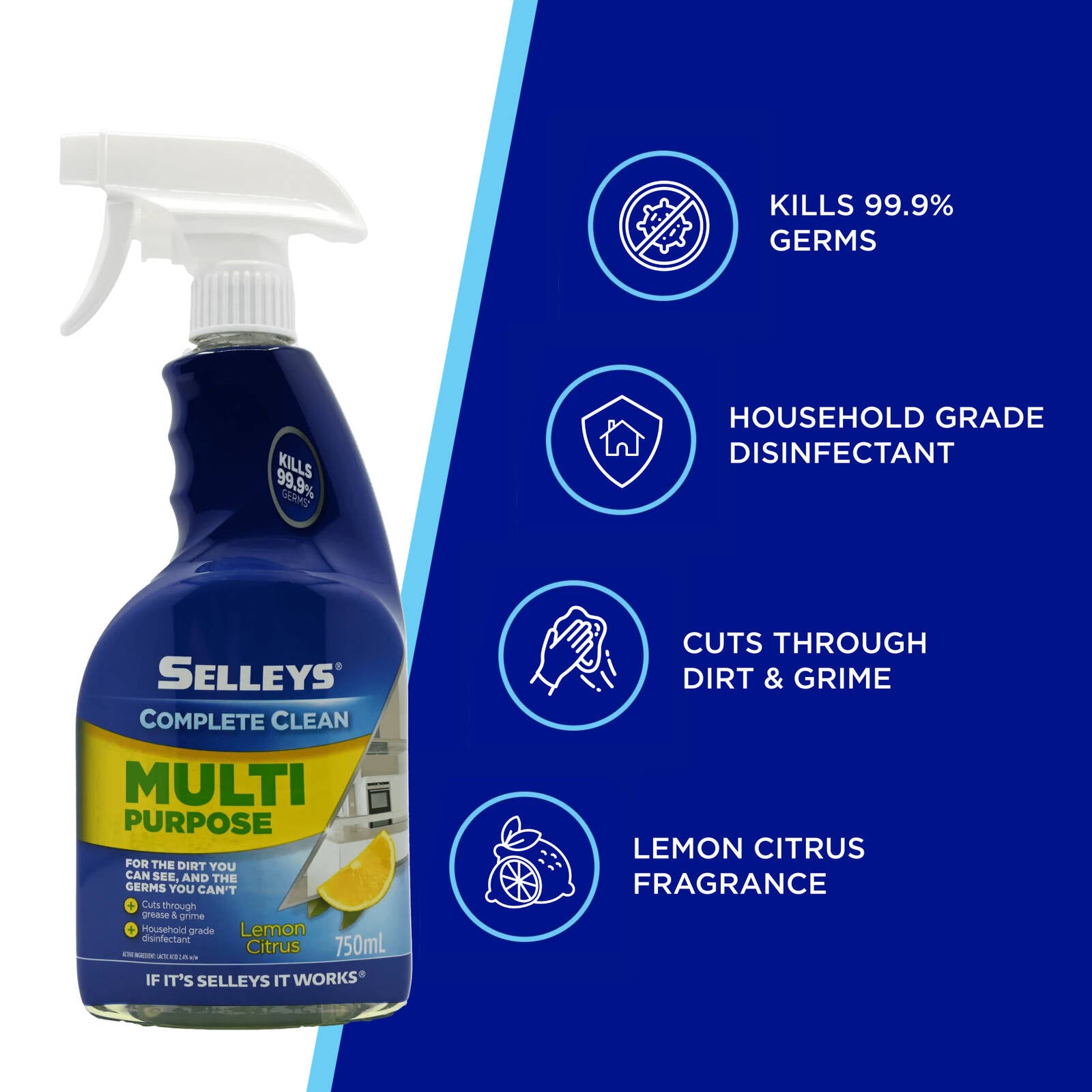 Selleys Complete Clean Lemon Citrus Multi-Purpose Spray 750ml Antibacterial