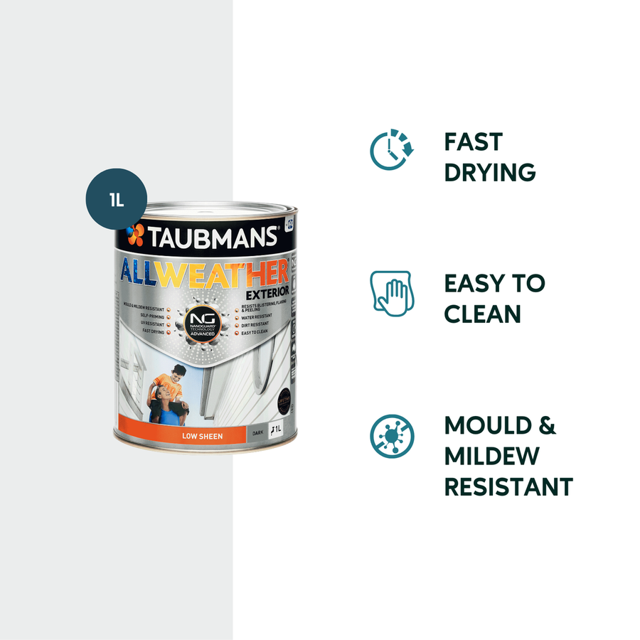 Taubmans 1L Dark Low Sheen All Weather Exterior Paint - Water Based - Mould Resistant - SuperSaverAU - view 5