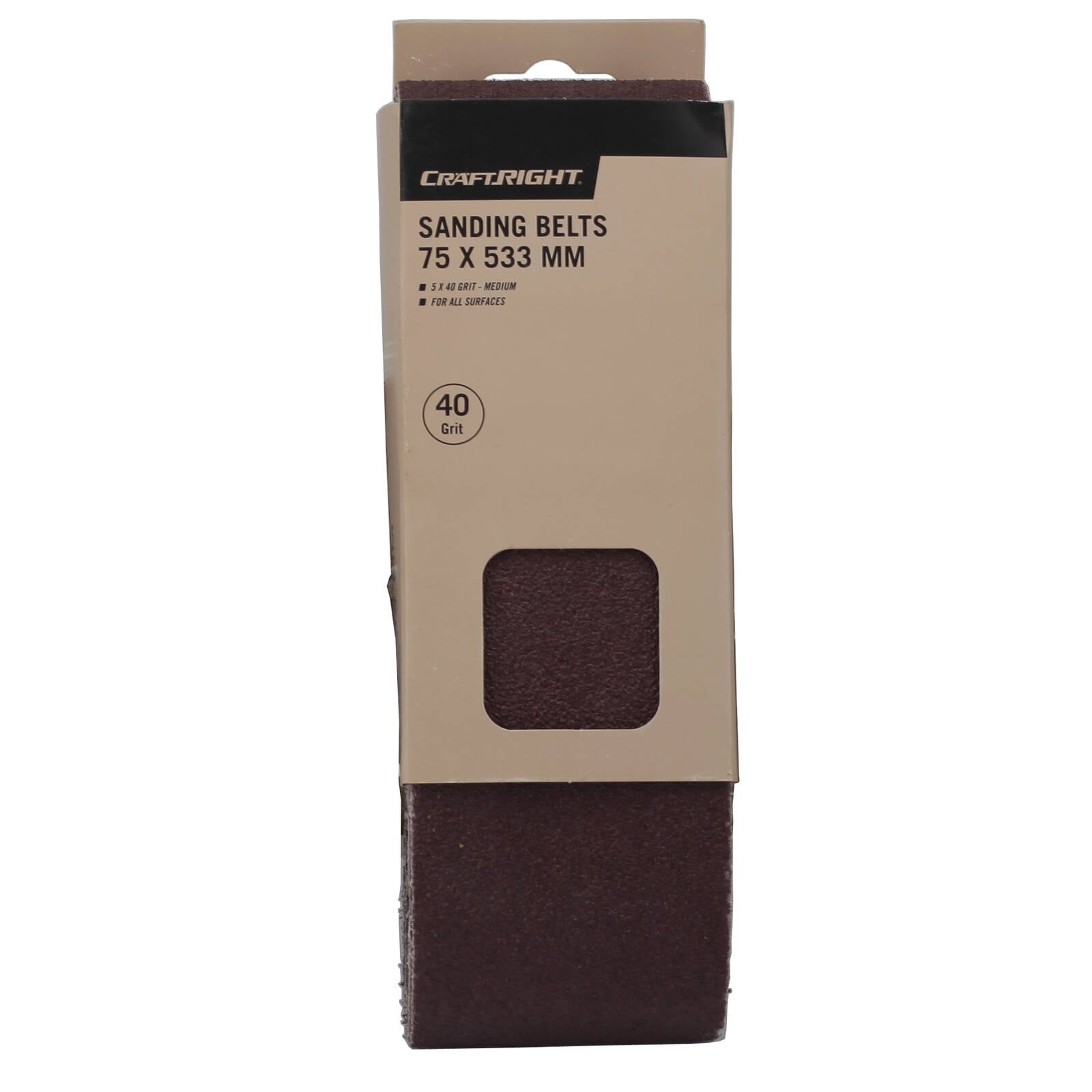 Craftright 75 x 533mm 40 Grit Sanding Belts - 5 Pack
