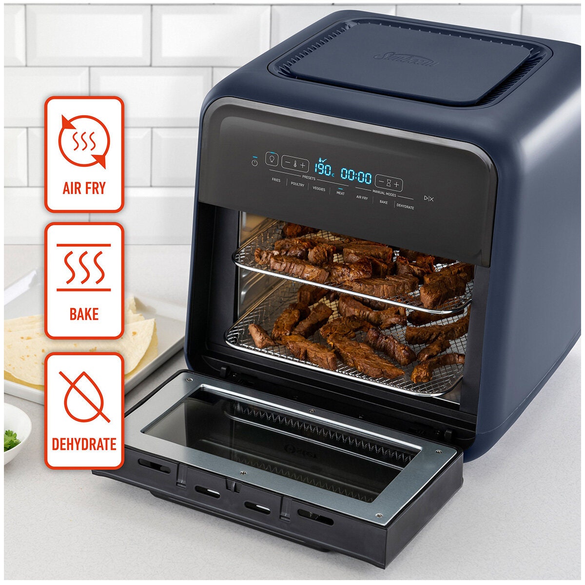 Sunbeam FlexiFry 10L Air Fryer Oven - Blue, 2000W, Air Fry, Bake and Dehydrate - AFP5100BL