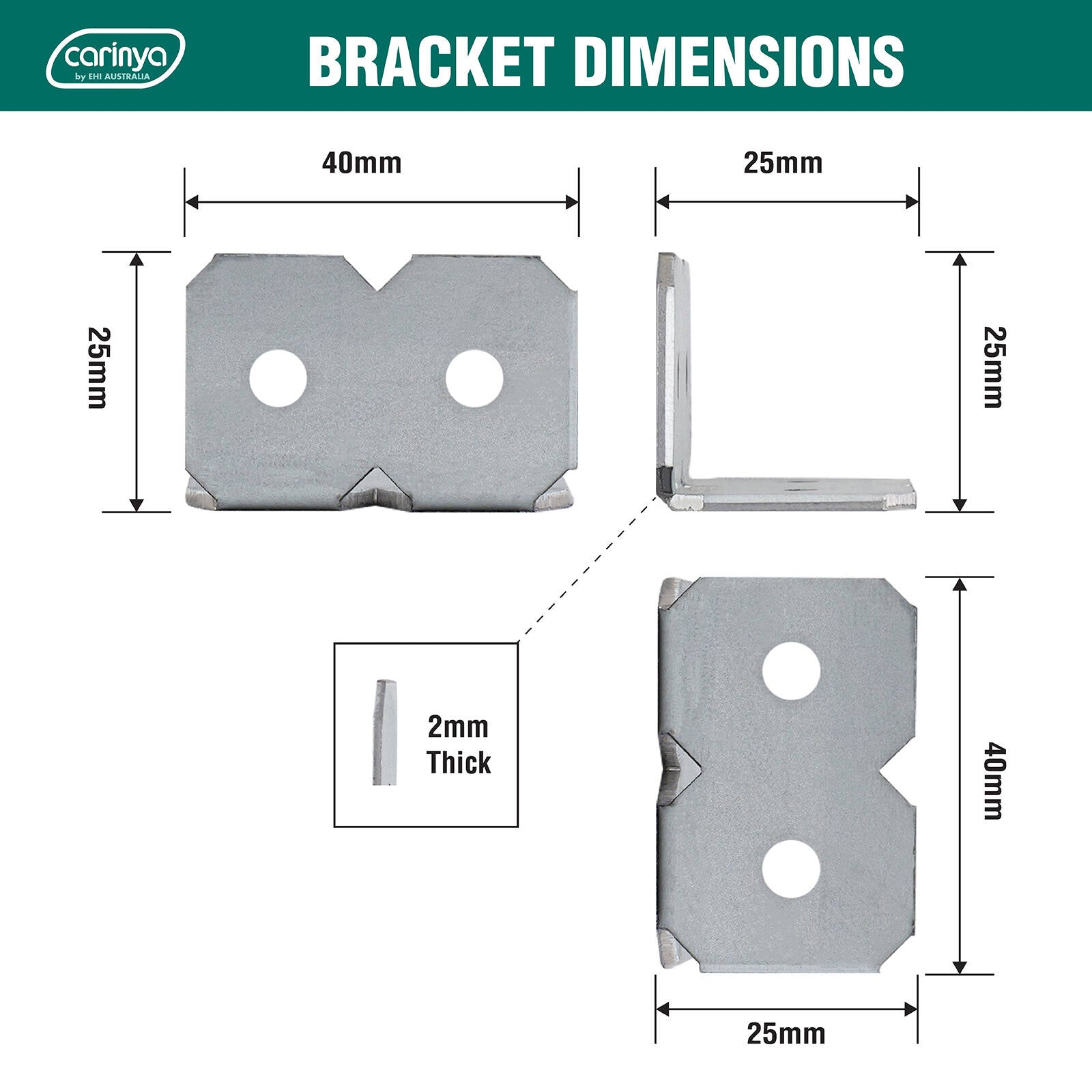 Carinya 25 x 25 x 40 x 2mm Galvanised Steel Angle Make-A-Bracket