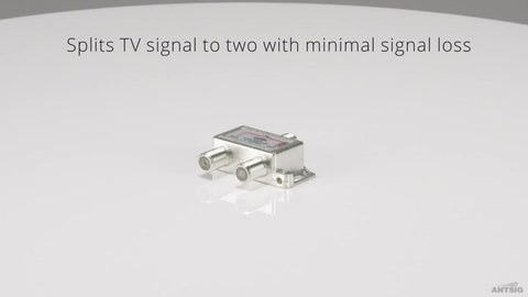 Antsig 2 Way F-Connector Splitter - Zinc/Aluminium, Power Pass Indoor
