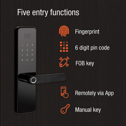 Lemaar Black Rectangle Latch Smart Lock - 5 Entry Functions - 67mm x 270mm
