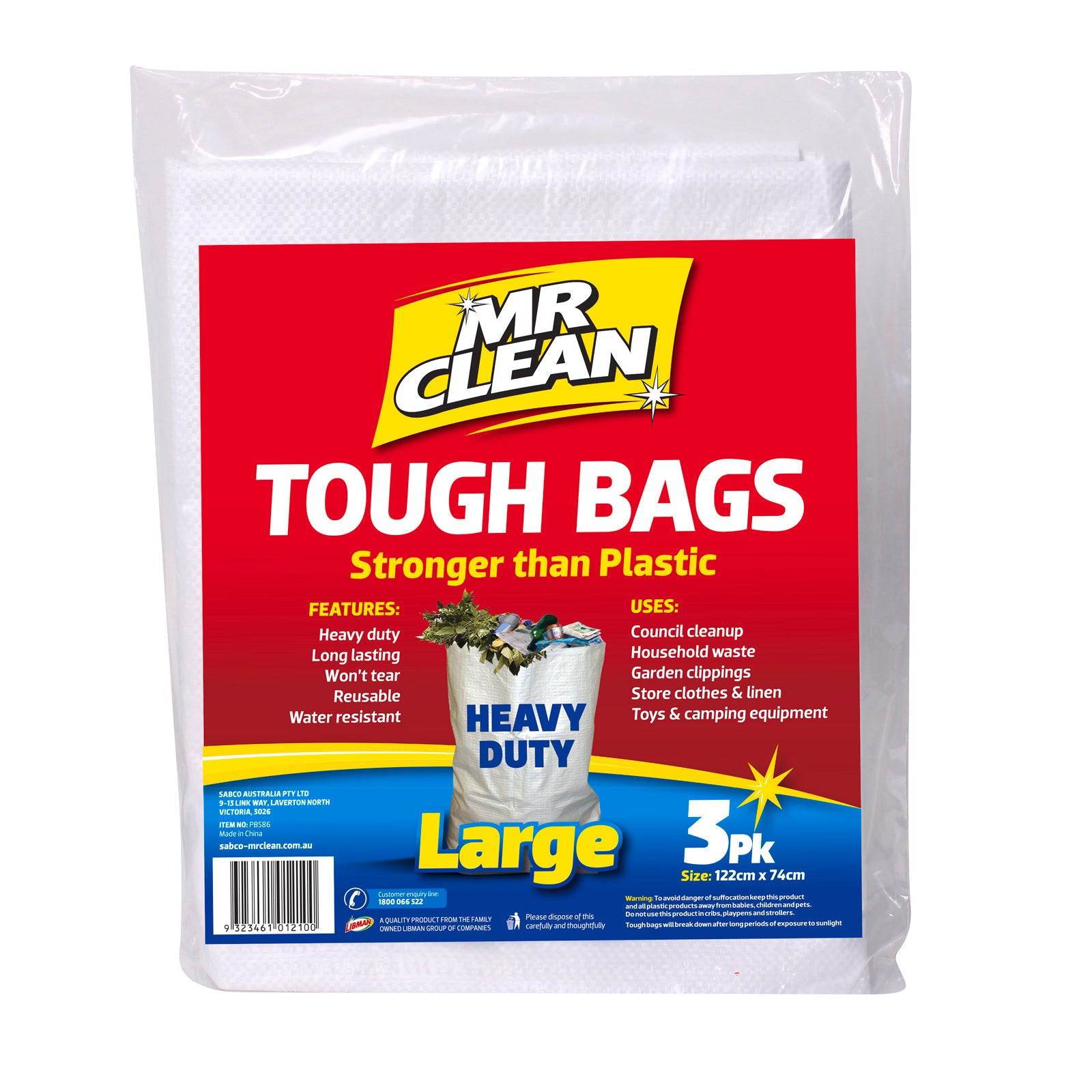 Mr Clean Tough Bags, Large, White Polypropylene Garbage Bags