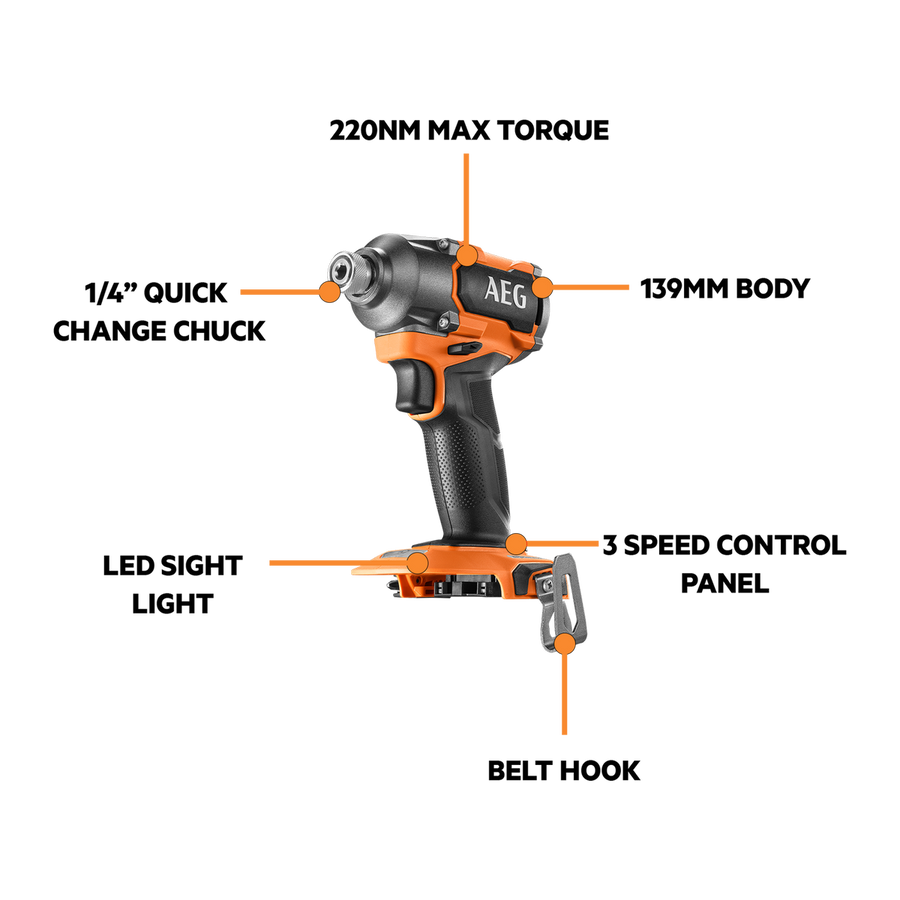 AEG 18V Brushless Impact Driver Kit - 1 x 5.0Ah Battery - 220Nm Torque - SuperSaverAU - view 2