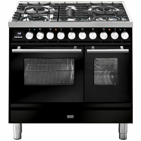 ILVE 90cm Dual Fuel Freestanding Double Oven - Five Burners, 108L, Gloss Black - PD09PDWE3BK