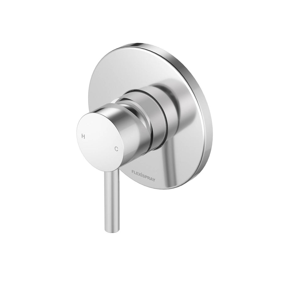 Flexispray Splash Bath and Shower Mixer Chrome, Pin Lever, Round 110mm Cover Plate Wall Mount
