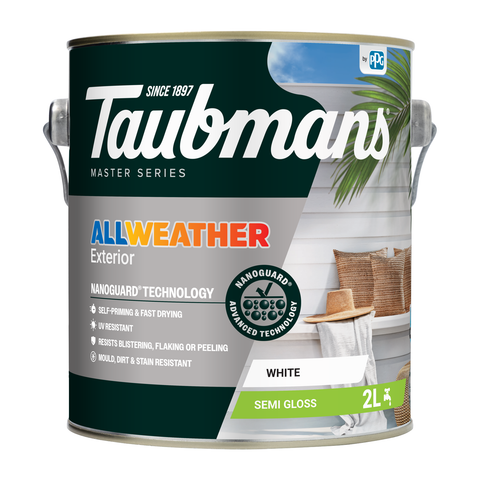 Taubmans 2L White Semi Gloss All Weather Exterior Paint Water Based UV Resistant