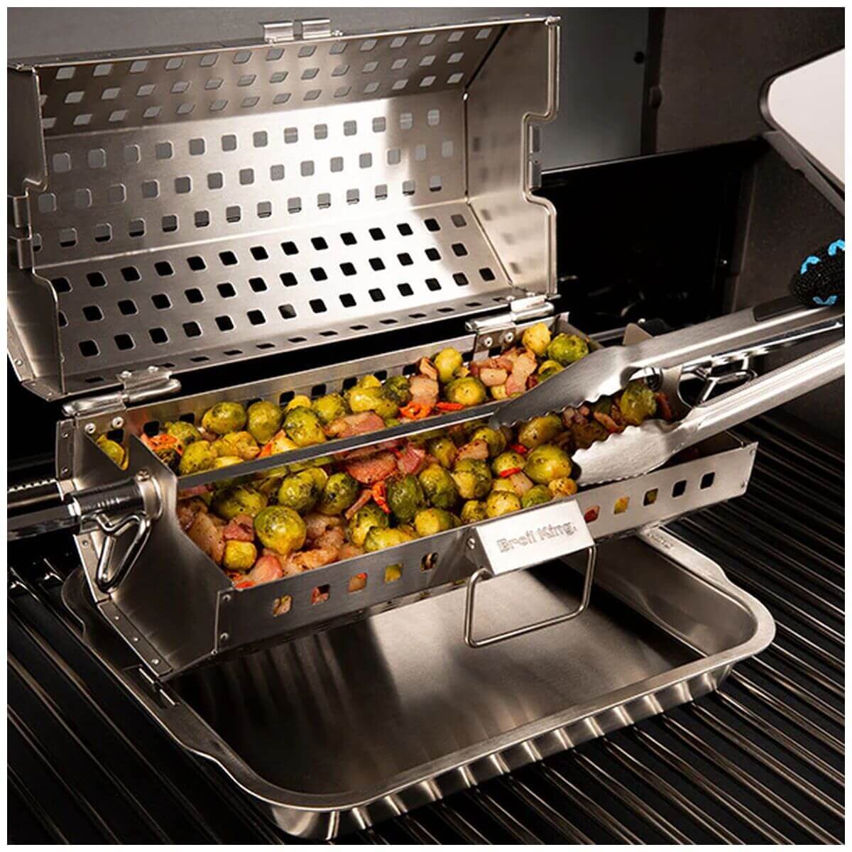 Broil King stainless steel rotisserie tumble basket - suits most rotisserie systems - hands-free - 64875